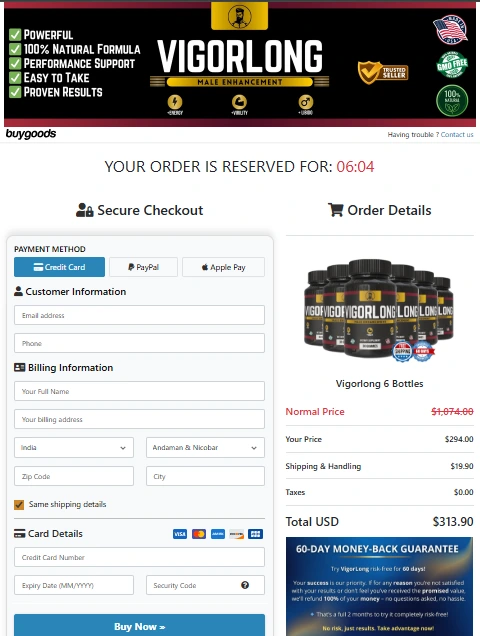 VigorLong  checkout page